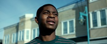 Movie still from “Power Rangers” (2017), directed by Dean Israelite – A young man looking up into the sky; Close Up shot, Low angle