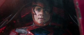 Movie still from “Power Rangers” (2017), directed by Dean Israelite – A person wearing a costume; Close Up shot, Low angle