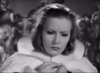 Movie still from “Queen Christina” (1933), directed by Rouben Mamoulian – An old black and white photo of a woman; Close Up shot, High angle