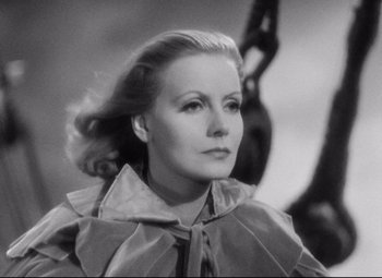Movie still from “Queen Christina” (1933), directed by Rouben Mamoulian – An old black and white photo of a woman; Close Up shot, High angle