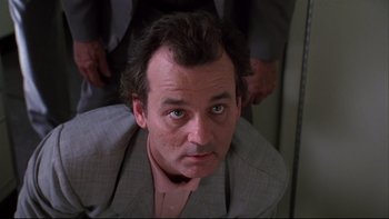 Movie still from “Quick Change” (1990), directed by Howard Franklin – Bill murray in a scene from the movie groundhog day; Close Up shot, Low angle
