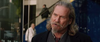 Movie still from “R.I.P.D.” (2013), directed by Robert Schwentke – An older man with long gray hair and a beard; Close Up shot, Over the shoulder angle