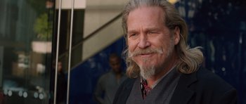 Movie still from “R.I.P.D.” (2013), directed by Robert Schwentke – An older man with long grey hair and a beard; Close Up shot, Over the shoulder angle