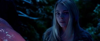 Movie still from “Race to Witch Mountain” (2009), directed by Andy Fickman – A beautiful young lady with long blonde hair; Close Up shot, Over the shoulder angle
