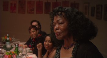 Movie still from “Rachel Getting Married” (2008), directed by Jonathan Demme – A group of people sitting around a table; Close Up shot, Over the shoulder angle