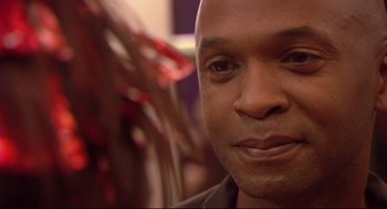 Movie still from “Rachel Getting Married” (2008), directed by Jonathan Demme – A man's face in front of some plants; Close Up shot, Over the shoulder angle