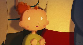 Movie still from “Raining Cats and Frogs” (2003), directed by Jacques-Rémy Girerd – An animated character with a red head; Close Up shot, High angle