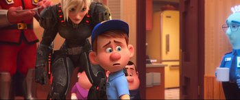 Movie still from “Ralph Breaks the Internet” (2018), directed by Rich Moore – A cartoon boy with a wrench in his hand; Medium shot, Over the shoulder angle