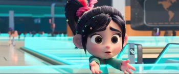 Movie still from “Ralph Breaks the Internet” (2018), directed by Rich Moore – A cartoon character's face; Close Up shot, High angle