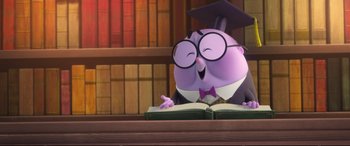 Movie still from “Ralph Breaks the Internet” (2018), directed by Rich Moore – An image of an animated character that is reading a book; Medium shot, Low angle