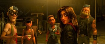 Movie still from “Ralph Breaks the Internet” (2018), directed by Rich Moore – A group of women standing next to each other; Close Up shot, Over the shoulder angle