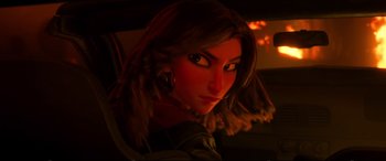 Movie still from “Ralph Breaks the Internet” (2018), directed by Rich Moore – A woman's face in the dark; Close Up shot, Over the shoulder angle