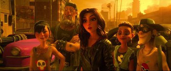 Movie still from “Ralph Breaks the Internet” (2018), directed by Rich Moore – A group of people standing next to each other; Medium shot, Low angle