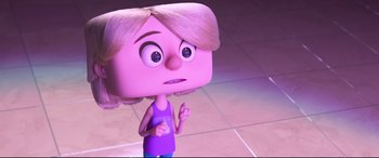 Movie still from “Ralph Breaks the Internet” (2018), directed by Rich Moore – A cartoon girl is looking at the camera; Close Up shot, Over the shoulder angle