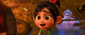 Movie still from “Ralph Breaks the Internet” (2018), directed by Rich Moore – A cartoon character's face; Close Up shot, High angle