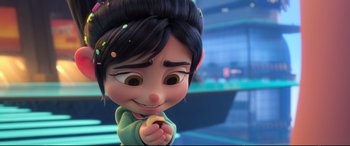 Movie still from “Ralph Breaks the Internet” (2018), directed by Rich Moore – A cartoon character holding a banana; Close Up shot, High angle