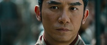 Movie still from “Red Cliff” (2008), directed by John Woo – A man's eyes and face; Close Up shot, Low angle