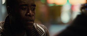 Movie still from “Reign Over Me” (2007), directed by Mike Binder – A person looking down at the camera; Close Up shot, Over the shoulder angle