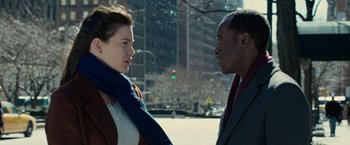 Movie still from “Reign Over Me” (2007), directed by Mike Binder – A man and a woman talking to each other; Close Up shot, Over the shoulder angle