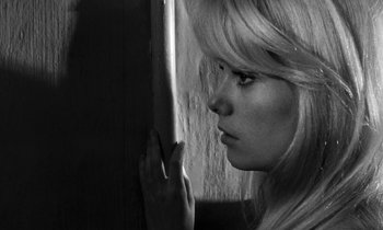 Movie still from “Repulsion” (1965), directed by Roman Polanski – A black - and - white photo of a woman leaning against a wall; Close Up shot, High angle