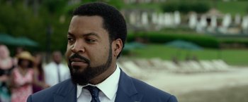 Movie still from “Ride Along 2” (2016), directed by Tim Story – A person wearing a suit and tie; Close Up shot, Over the shoulder angle