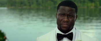 Movie still from “Ride Along 2” (2016), directed by Tim Story – A person wearing a suit and bow tie; Close Up shot, Over the shoulder angle