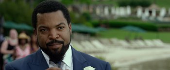 Movie still from “Ride Along 2” (2016), directed by Tim Story – A person wearing a suit and tie; Close Up shot, Over the shoulder angle
