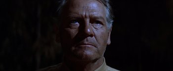 Movie still from “Ride the High Country” (1962), directed by Sam Peckinpah – An older man is looking into the camera; Close Up shot, Low angle