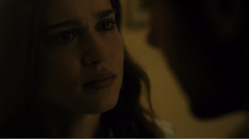 Movie still from “Rings” (2017), directed by F. Javier Gutiérrez – A person looking at the camera; Close Up shot, Over the shoulder angle