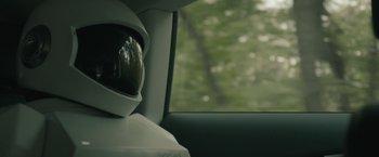 Movie still from “Robot & Frank” (2012), directed by Jake Schreier – A helmet sitting in the passenger seat of a car; Close Up shot, Over the shoulder angle