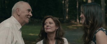 Movie still from “Robot & Frank” (2012), directed by Jake Schreier – A person with long brown hair; Close Up shot, Over the shoulder angle