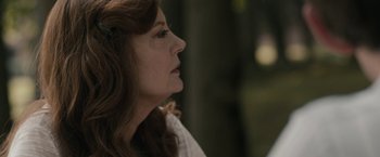 Movie still from “Robot & Frank” (2012), directed by Jake Schreier – A person with long brown hair; Close Up shot, Over the shoulder angle