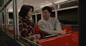 Movie still from “Rouge” (1987), directed by Stanley Kwan – A man and a woman are sitting on a bench; Medium shot, Over the shoulder angle
