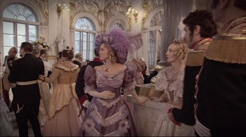 Movie still from “Russian Ark” (2002), directed by Aleksandr Sokurov – A group of people dressed in period costumes; Wide shot, High angle