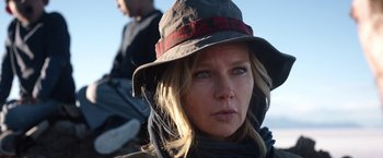 Movie still from “Salt and Fire” (2016), directed by Werner Herzog – A person wearing a hat; Close Up shot, Low angle