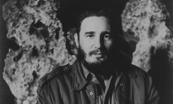 Movie still from “Salut les Cubains” (1963), directed by Agnès Varda – A black - and - white photo of a man with a beard; Close Up shot, Low angle