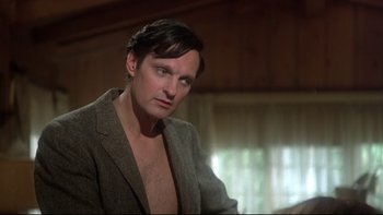 Movie still from “Same Time, Next Year” (1978), directed by Robert Mulligan – A person wearing a jacket; Close Up shot, Over the shoulder angle