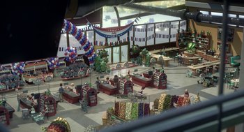 Movie still from “Sausage Party” (2016), directed by Greg Tiernan – An indoor market filled with lots of fruit and vegetables; Extreme Wide shot, High angle