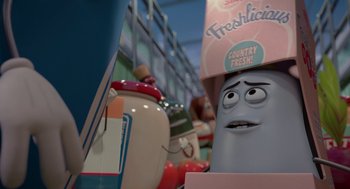 Movie still from “Sausage Party” (2016), directed by Greg Tiernan – A cartoon character in a store; Close Up shot, Low angle