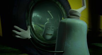 Movie still from “Sausage Party” (2016), directed by Greg Tiernan – A cartoon character looking into a mirror; Close Up shot, Over the shoulder angle