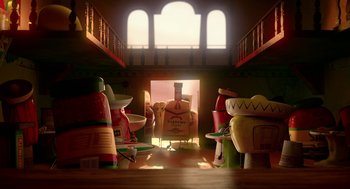 Movie still from “Sausage Party” (2016), directed by Greg Tiernan – A room filled with lots and lots of condiments; Extreme Wide shot, Low angle