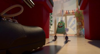Movie still from “Sausage Party” (2016), directed by Greg Tiernan – A cartoon character is standing in a room; Wide shot, High angle