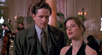 Movie still from “Scent of a Woman” (1992), directed by Martin Brest – A man and a woman standing next to each other; Close Up shot, Over the shoulder angle