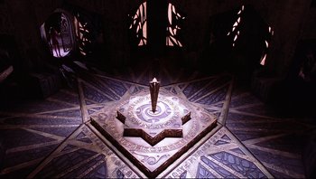 Movie still from “Scooby-Doo” (2002), directed by Raja Gosnell – A floor that has a clock on it; Extreme Wide shot, High angle