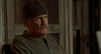 Movie still from “Secondhand Lions” (2003), directed by Tim McCanlies – An older man with a hat and a beard; Close Up shot, Low angle