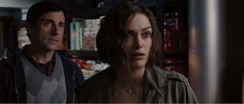 Movie still from “Seeking a Friend for the End of the World” (2012), directed by Lorene Scafaria – A person wearing a jacket; Close Up shot, Over the shoulder angle