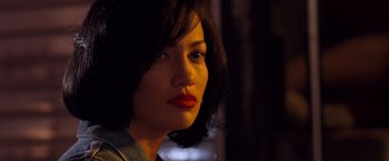 Movie still from “Selena” (1997), directed by Gregory Nava – A person wearing a red lipstick; Close Up shot, Low angle
