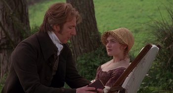 Movie still from “Sense and Sensibility” (1995), directed by Ang Lee – A man and a woman are looking at each other; Medium shot, Over the shoulder angle