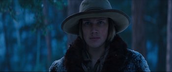 Movie still from “Seraphim Falls” (2006), directed by David Von Ancken – A man with a hat and a fur collar; Close Up shot, Low angle