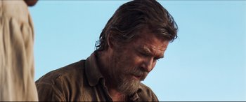 Movie still from “Seraphim Falls” (2006), directed by David Von Ancken – A person with long hair and a beard; Close Up shot, Low angle